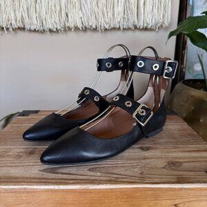 Steve Madden Iridessa Leather Silver Hardware Ankle Mary Jane Pointy Toe Flats